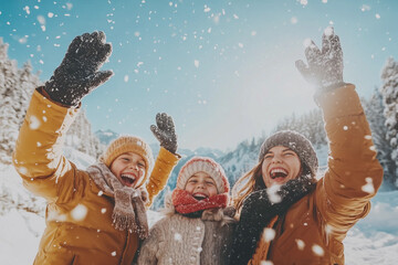family playing in the forest