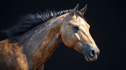 Obraz premium Stunning horse with flowing dark mane beneath glowing sunset sky