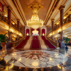 Luxurious Hotel Lobby Illustrating the Classic Hollywood Glamour and Opulence