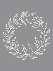 Modern Line Drawing of Floral Wreath Decorative Design Frame