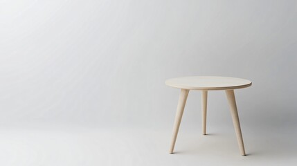 Minimalist Scandinavian Round White Wooden Table on a White Background, 3D Illustration Showcasing Clean Lines and Simple Design for Modern Interiors