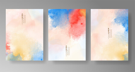 Set of bright colorful vector watercolor background. Design for your date, postcard, banner, logo. 