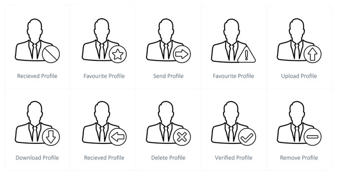 A set of 10 profile icons as recieved profile, favorite profile, send profile