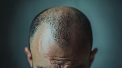 Fototapeta premium little hair on the bald man head, baldness issue