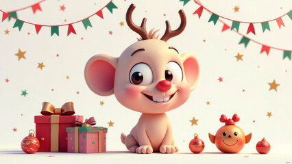 Fototapeta premium Funny, cute, New Year cartoon characters on a white background. Free space for text.