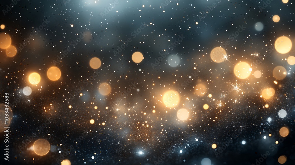 Poster a mesmerizing background featuring shimmering golden and blue bokeh lights, evoking a sense of wonde