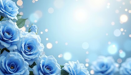 Elegant blue roses in soft focus style representing romance and mystery against dreamy light background