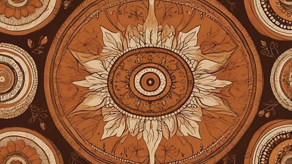 Obraz premium Intricate mandala patterns in warm earth tones like terracotta, burnt sienna, and ochre, perfect for bohemian-inspired backgrounds and wall art. 