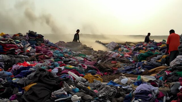Exploring the clothes recycling industry in a bustling urban location during sunset