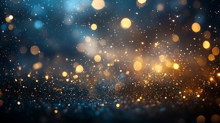 Obraz premium A vibrant abstract background featuring scattered golden and blue lights creating a sparkling, enchanting atmosphere.