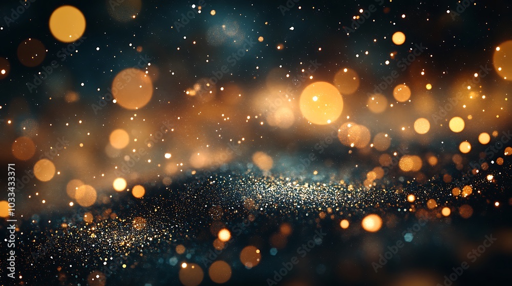 Poster A mesmerizing display of shimmering golden particles against a dark backdrop, creating a magical and ethereal atmosphere.