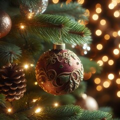 Elegant Christmas Ornament on Tree