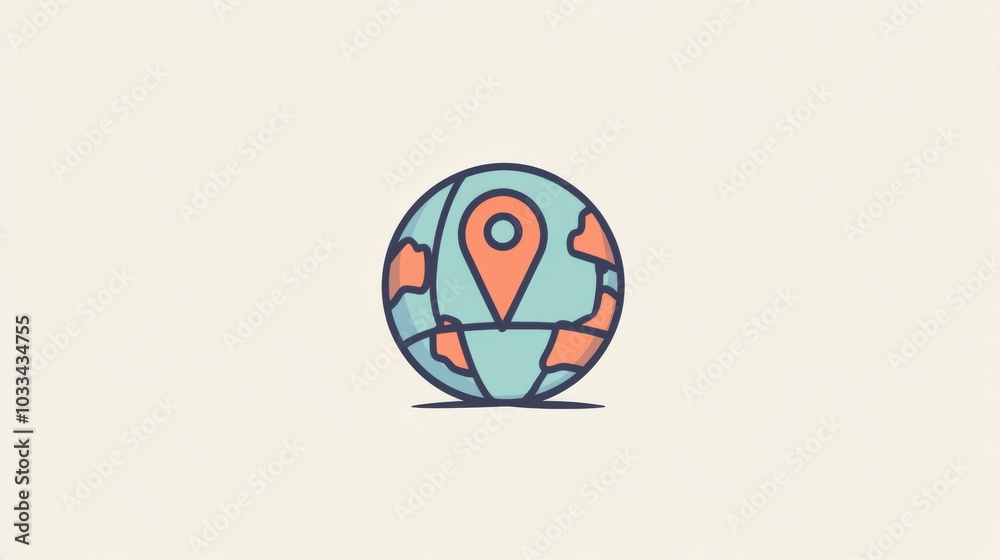 Fototapete A simplistic globe design showcases an important travel destination with a prominent location pin to draw attention to the area. Generative AI