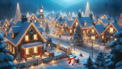 Enchanting Christmas Village at Night