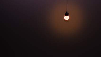 light bulb hanging on a wall dark background 3D rendering