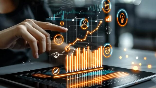 Exploring data visualization techniques on a tablet with interactive graphs and charts in a modern workspace during daylight