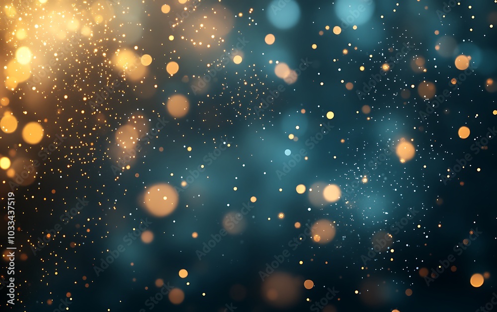 Fototapete A mesmerizing abstract background featuring shimmering golden and blue particles against a dark backdrop, creating a magical atmosphere.