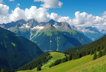 Fototapeta premium Scenic mountain landscape on a sunny day in the Alps