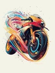 A dynamic and captivating showcasing a futuristic motorcycle design with vibrant neon trails and a graffiti inspired  digital art style  set against a clean white background