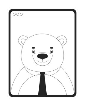 recommend clip art: Collar tie bear on tablet screen black and white 2D line object. Anthropomorphic business manager online meeting display device isolated clip art vector outline item. Monochromatic spot illustration