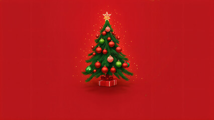 christmas tree on red background