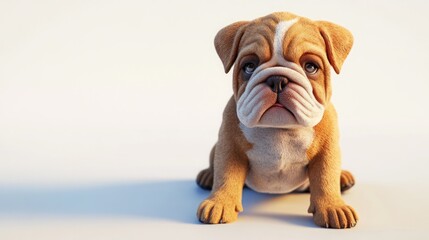 Fototapeta premium Adorable bulldog puppy sitting on white background, looking at camera.