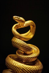 Obraz premium Snake symbol of the year 2025. Beautiful golden snake on a black background, illustration for a postcard, poster, design.