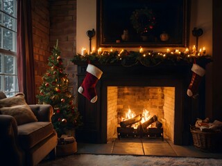 Cozy Christmas Living Room with Fireplace and Decorated Tree