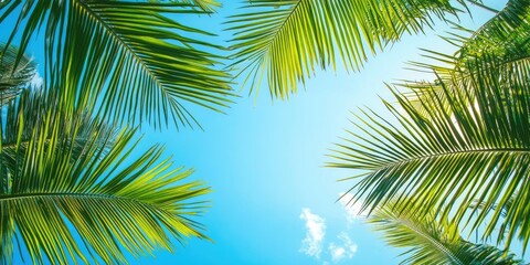 Fototapeta premium palm leaves set against the blue summer sky