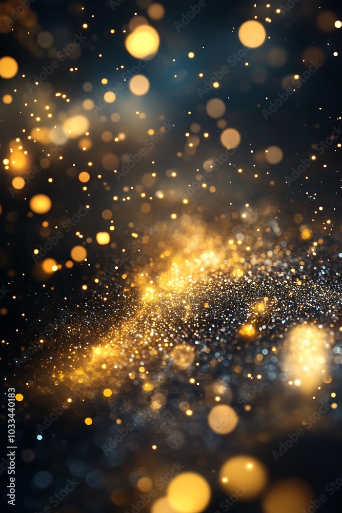 Poster A shimmering blend of golden particles and soft lights, creating a mesmerizing cosmic effect against a dark background.