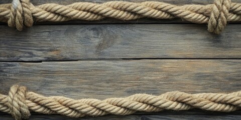 Obraz premium aged rope on wooden plank background
