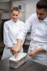 woman and man in an ice cream workshop