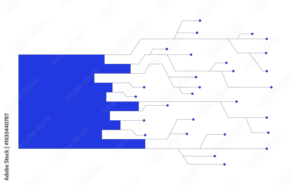 Poster horizontal bar chart digital data circuit lines 2d cartoon object. graph pathways. circuitry electro