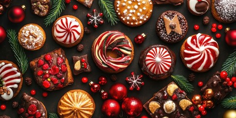 Fototapeta premium Christmas Background Featuring Desserts. Horizontal.