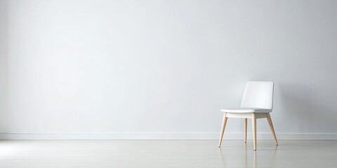 Minimalist White Chair Against a White Wall for Modern Interior Design Inspiration, Bright and Airy Space, High Depth of Field, Contemporary Home Aesthetics, Tranquil Atmosphere