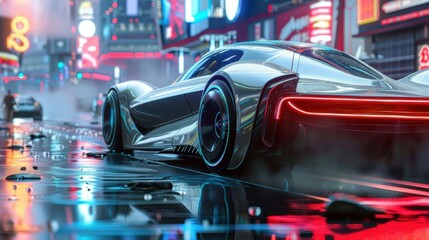 Express the excitement of electric transportation in a futuristic 3D illustration of an electronic electric car