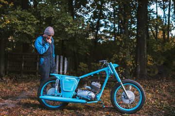 Old classic motorcycle for the road.