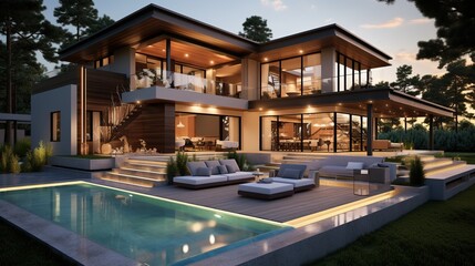 Fototapeta premium modern villa design with large windows. Modern architecture.