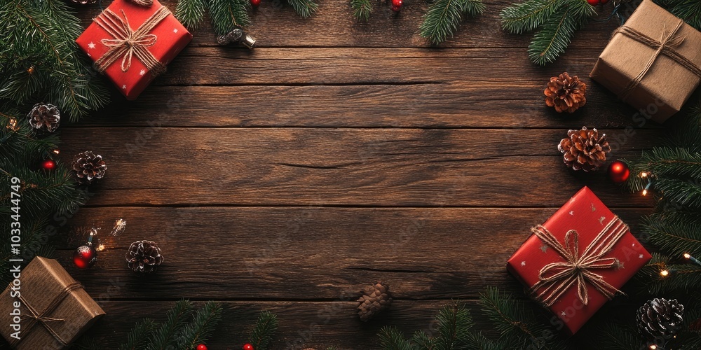 Poster christmas and new year celebration on an aged wooden backdrop with copy space for your text. top vie