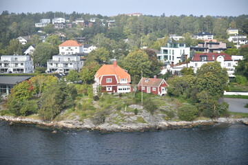 Fototapeta premium Stockholm city in Sweden; arriving with the cruise ship through the fjord