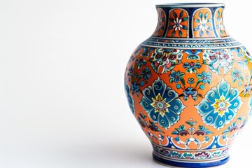 Ornate Ceramic Vase with Floral Design Isolated On White Background