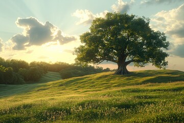 Fototapeta premium traditional agricultural scene with a farmer harvesting in lush surroundings