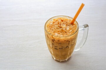 Traditional Thai iced coffee on white background