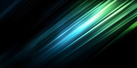 Black, green and blue modern wide abstract technology background with glowing high-speed and movement light effect