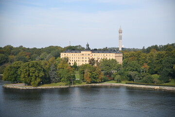 Stockholm city in Sweden; arriving with the cruise ship through the fjord