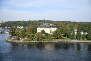 Stockholm city in Sweden; arriving with the cruise ship through the fjord