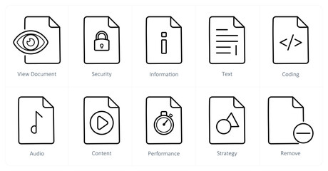 A set of 10 File icons as view document, security, information