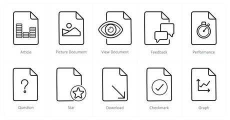 A set of 10 File icons as article, picture document, view document