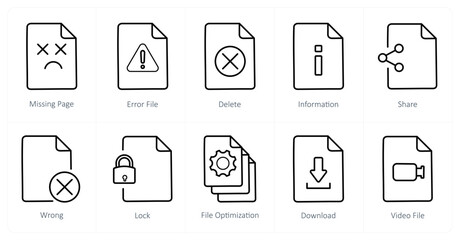 A set of 10 File icons as missing page, error file, delete