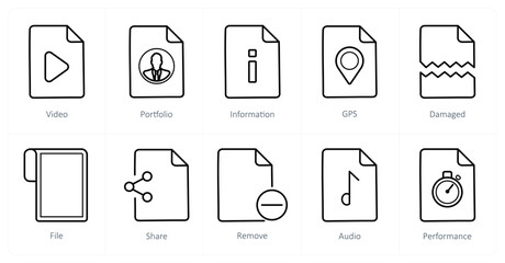 A set of 10 File icons as video, portfolio, information